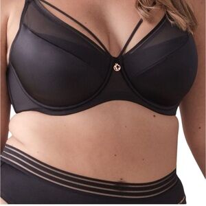 ASHLEY GRAHAM Black Diva Demi Cup Bra Satin Underwire Padded Plus Size 38H